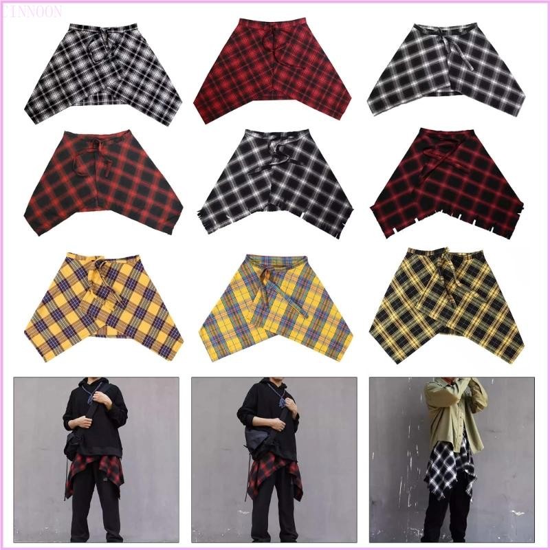 Cinna Unisex Checkered Ngắn Quấn Váy Đau Khổ Hông Khăn Buộc Lên Lớp Overskirt