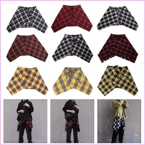Cinna Unisex Checkered Ngắn Quấn Váy Đau Khổ Hông Khăn Buộc Lên Lớp Overskirt