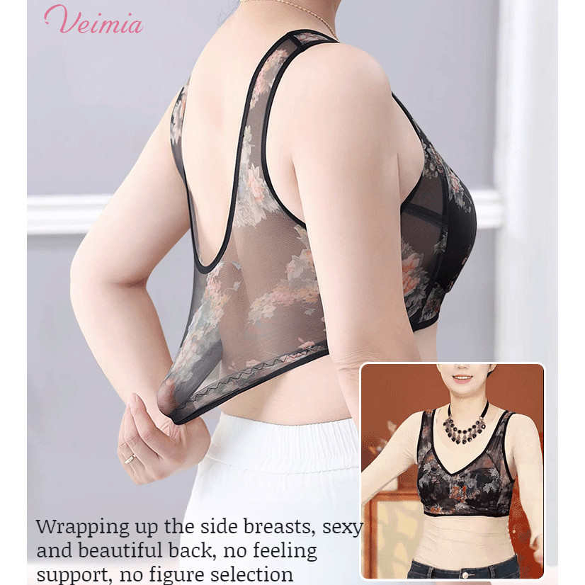 Áo ngực lưới ren gợi cảm Dây đeo cố định in hình Tank Top Full Cup Đồ lót