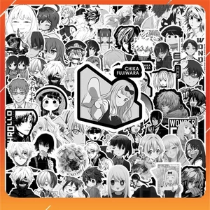 Hộp 100 Miếng Dán Sticker Hình Anime Màu Trắng Đen - Dùng Trang Trí Laptop, Ipad NSX Gì Cũng In | MS: 00032