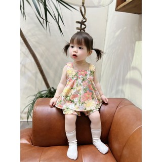 Set Đồ Bộ Sát Nách Bé Gái Họa Tiết Hoa Nơ Lưng 8-22kg