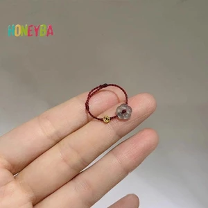 < Honeyba > Nhẫn dệt đồng xu hoa tối giản cao cấp Hình học xoắn rỗng Nhẫn dành cho nữ Trang sức đám cưới Quà tặng