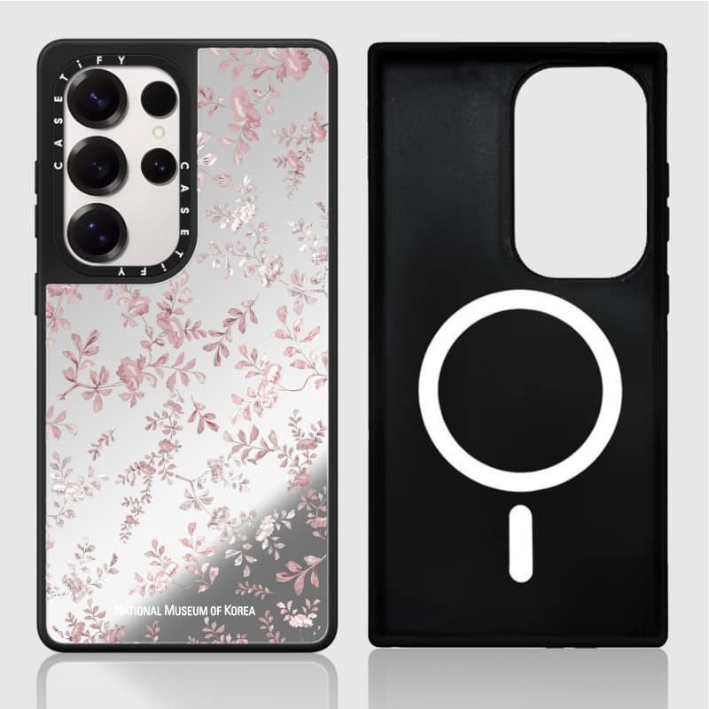 Casetify X Ốp lưng làm đẹp thẩm mỹ Matte Black & Sliver Mirror Vỏ hút từ tính Samsung Galaxy S23 S24 S25 Ultra Plus Mặt sau cứng có hộp khắc logo
