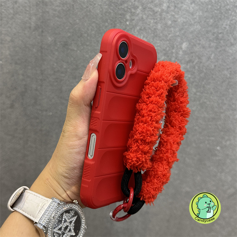 Vỏ Có Dây Đeo Sang Trọng Cho iPhone 17 Pro Max 17 Air 16E 16 Pro Max 17Air 17ProMax Vỏ 3D Đơn Giản Hoạt Hình Dễ Thương Màu Kẹo Dây Đeo Tay Chống Sốc Trượt Matte Soft Case