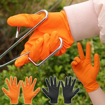 5 Đôi Găng Tay Nitrile Cam Hạng Nặng - Găng Tay Bảo Vệ Công Việc Nhà - Găng Tay Dùng Một Lần Công Nghiệp- Có Tay Cầm Họa Tiết Kim Cương - Găng Tay Lao Động Cao Su - Chống Trơn Trượt, Thoáng Khí