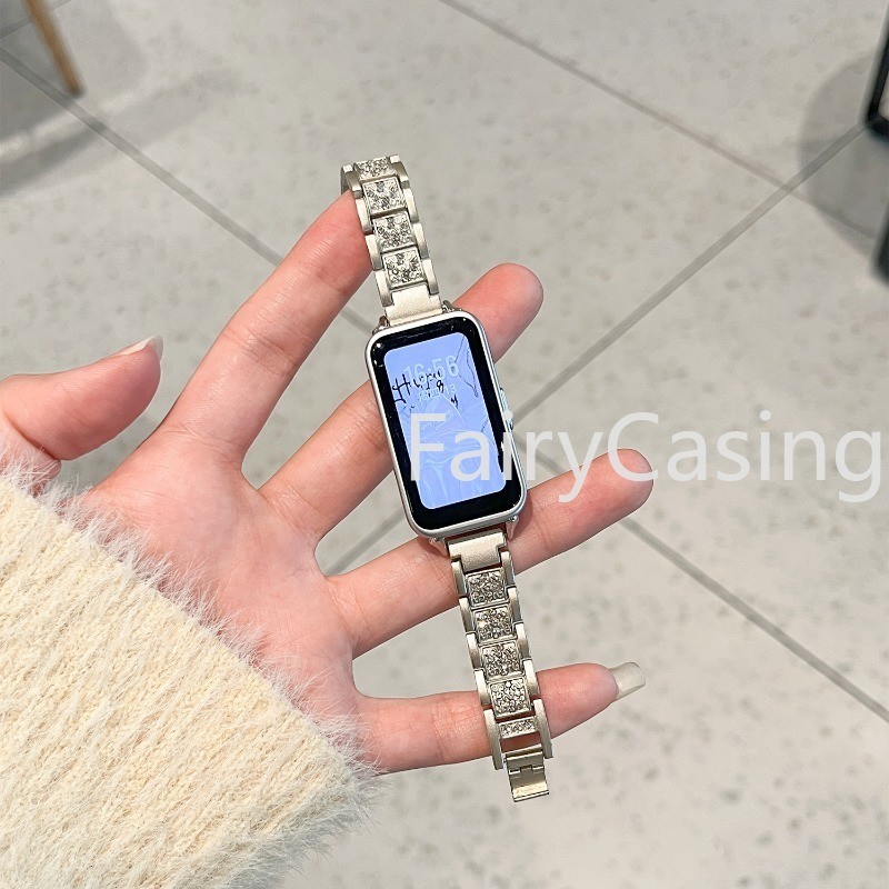 Vòng tay bằng thép không gỉ đính kim cương cho Huawei Band 11 Pro 10 9 8 7 6 / Honor Band 8 7 Design Sleek Phong cách kim loại