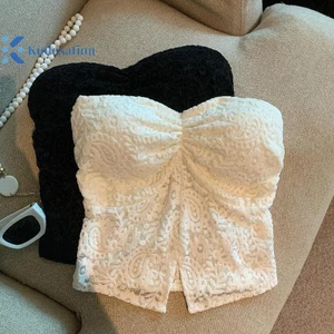Kudosation Nữ Ren Gợi Cảm Crop Strapless Có Đệm Ngực Mùa Hè Sang Trọng Đảng Câu Lạc Bộ Áo Đẹp