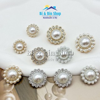 4 Cái Nút Áo - Cúc Áo Ngọc Hạt Trai Viền Xoàn Làm Phụ Kiện Thời Trang, Đính Kết Trang Phục, Váy Cưới, Đầm Dạ Hội