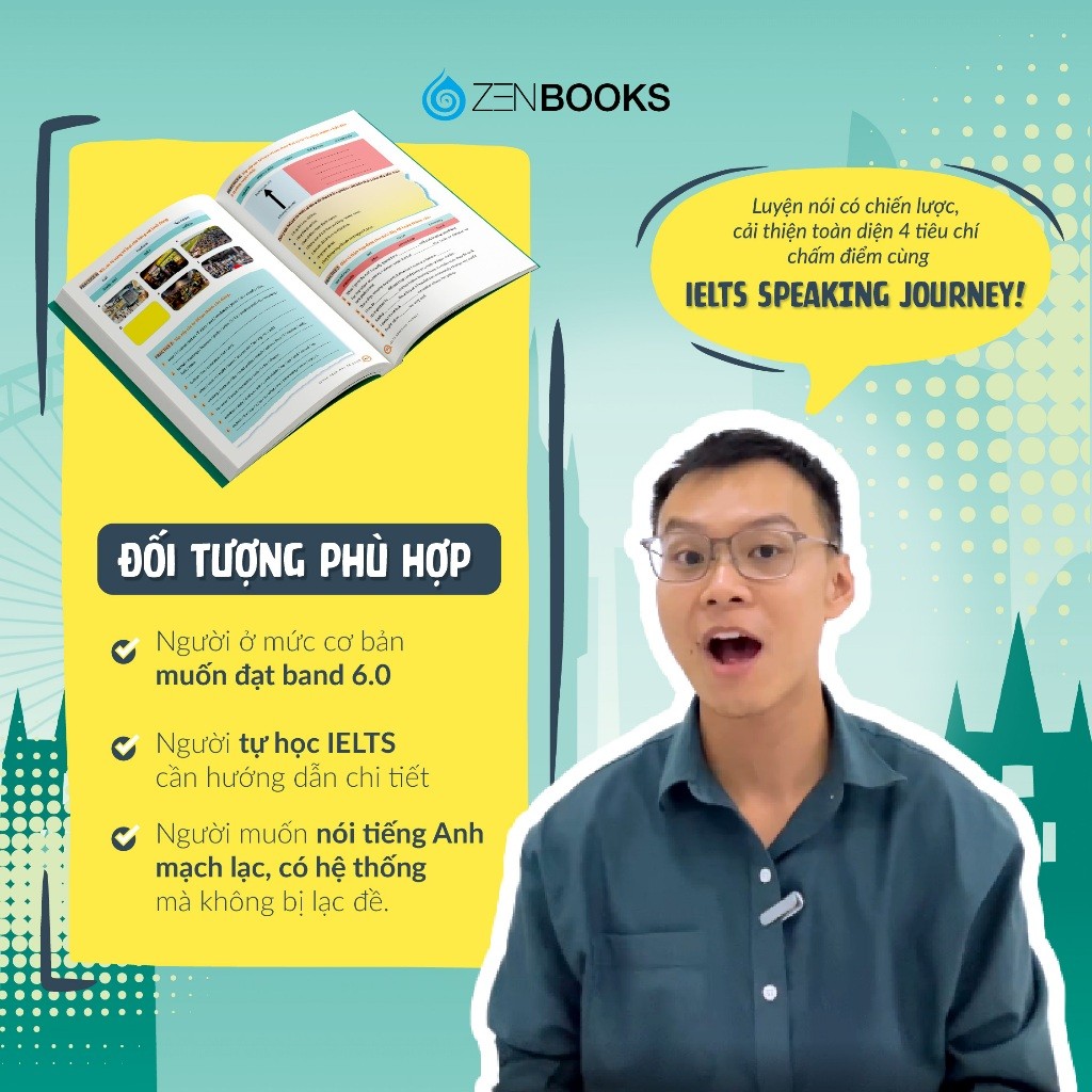 Ảnh Sách - IELTS Speaking Journey: Lộ trình tự học IELTS Speaking từ cơ bản đến band 6.0  - Nguyễn Cảnh Luân - Zenbooks 3