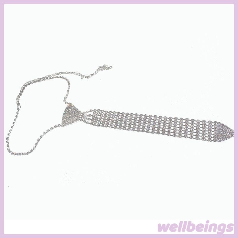 Cà vạt pha lê đính đá lấp lánh Wellb dành cho nữ có dây chuyền mở rộng có thể điều chỉnh