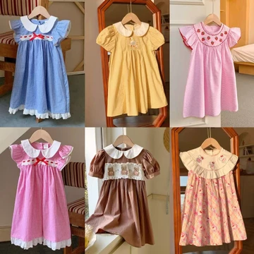Trẻ Em Trẻ Em Quần Áo Bé Gái Đầm Retro Niche Thêu Bé Gái Mùa Thu Cổ Búp Bê Nơ Đầm Công Chúa Pettiskirt Đầm Trẻ Em