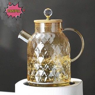 Ấm đun nước trà thủy tinh PNPIA có nắp tre và vòi lọc có thể tháo rời Ấm trà sâm panh cho trà nở lá rộng và trà trái cây 1 / 15 / 1.8L Boutique