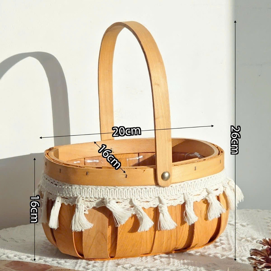 Giỏ Cắm Hoa, Đựng Trái Cây, Giỏ Trứng Đan Thủ Công Decor Có Quai Xách - Giỏ Xách Tay Đựng Quà, Hái Dâu Tây Chụp Ảnh