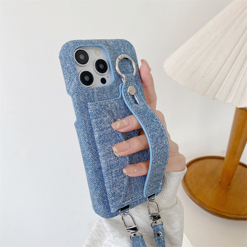 Ví Đeo Ngang Có Đựng Thẻ Ốp Lưng Điện Thoại Cho IPhone 16E 16 15 14 13 12 11 Pro Max XS XR X 7 8 Plus Dây Đeo Cổ Tay Vòng
