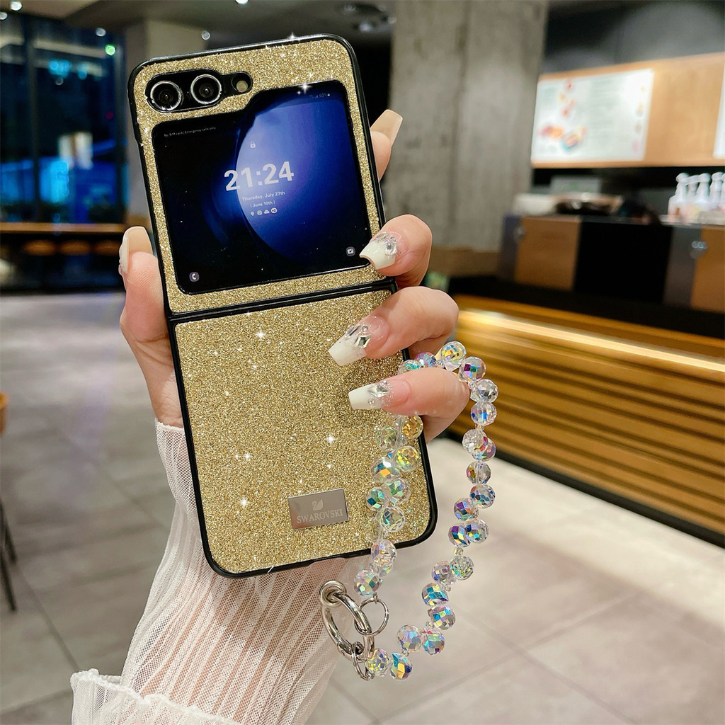Dành Cho Samsung Galaxy Z Flip7 Sang Trọng Lấp Lánh Thủ Công Thiết Kế Quy Trình Độc Đáo Ốp lưng Galaxy Z Flip 1 2 3 4 5 6 7FE Vòng Tay Phong Cách Xu Hướng Có Hạt Gấp Ốp lưng