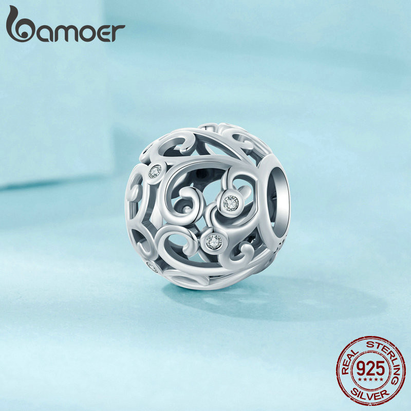 Bamoer 925 Sterling Sliver Charm Scroll Thiết Kế Kết Cấu Mặt Dây Chuyền Phụ Kiện Cho Vòng Tay Quà Tặng Cho Nữ Bé Gái