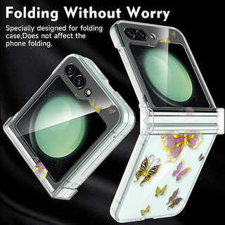 Vỏ Họa Tiết Bướm Cho Samsung Galaxy Z Flip 5 Flip 4 Flip 3 Full Bản Lề Chống Sốc Trong Suốt PC Cứng Gấp Dành Cho Samsung Z Flip5 Flip4 Flip3 Cover