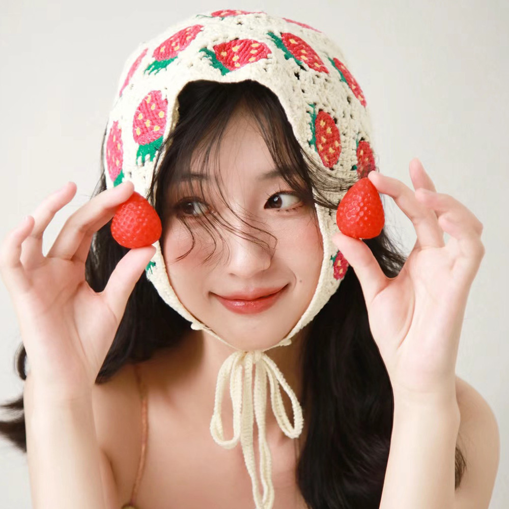Băng đô phong cách mục vụ - Khăn quàng cổ tam giác rỗng dệt kim - Dâu tây, Hoa, Retro, Ngọt ngào, Dễ thương - Phụ kiện tóc cho nữ - Băng đô tóc Boho