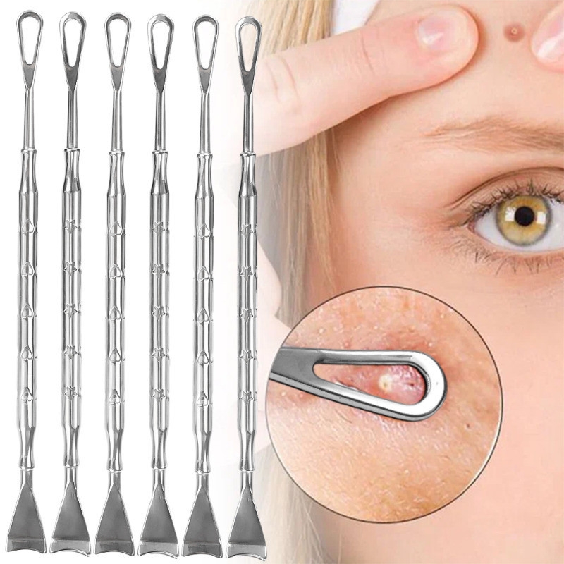 Đẩy mụn đầu đen mũi - Thép không gỉ, Hai đầu - Đa năng, Di động, Chất lượng cao - Vệ sinh cạo mặt - Kim Hỗ trợ giảm mụn - Dụng cụ loại bỏ mụn đầu đen da chết