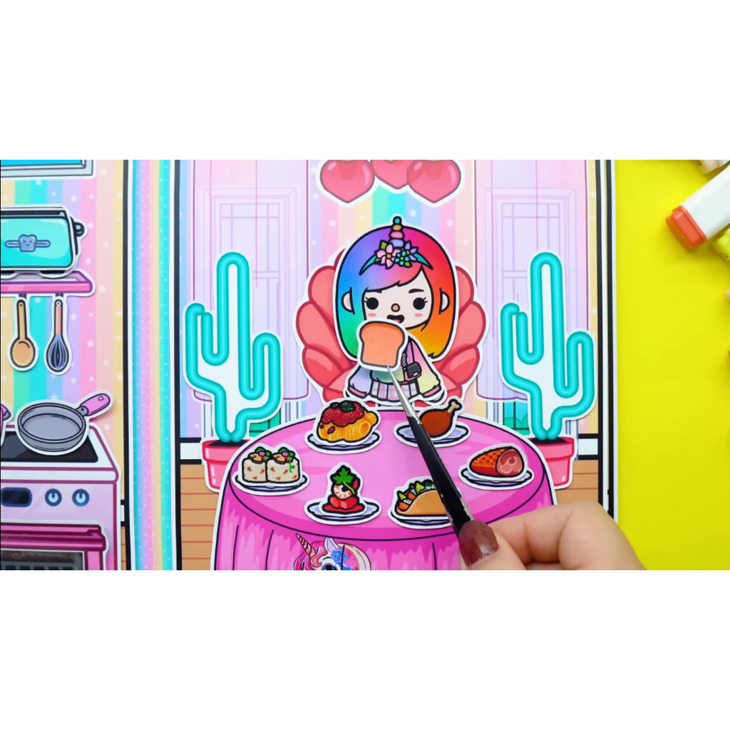 Ngôi nhà của bé Unicorn House In Quiet Book, ngựa giấy, búp bê giấy tocaboca