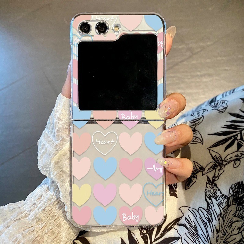 Dành Cho Samsung Galaxy Z Flip 5 Flip 4 Flip 3 Love Heart Case Sang Trọng Chống Sốc Trong Suốt Cứng PC Ốp điện thoại Cho Samsung Z Flip 4 3 Flip5 Flip4 Flip3