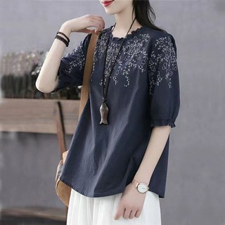 Áo Thun Nữ Tay Ngắn Rời Mùa Xuân Mùa Hè 2024 Phong Cách Mới Trung Niên Người Cao Tuổi Mẹ Thời Trang Cổ Tròn Xù Bott