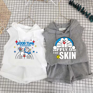 Bộ đồ trẻ em hoạt hình dễ thương in hình Doremon 2024 - Áo Vest và quần short có mũ trùm đầu dễ thương dành cho trẻ em Bộ hai mảnh