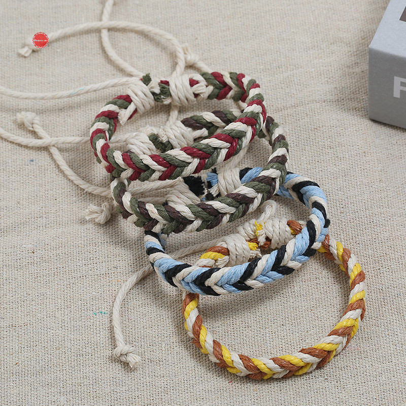 Cuộc diễu hành Phong cách dân tộc Nhiều màu sắc Dây dệt Vòng tay có thể điều chỉnh Handmade Dây gai dầu Vòng tay Vòng tay cho cặp đôi Món quà trang sức đơn giản VN
