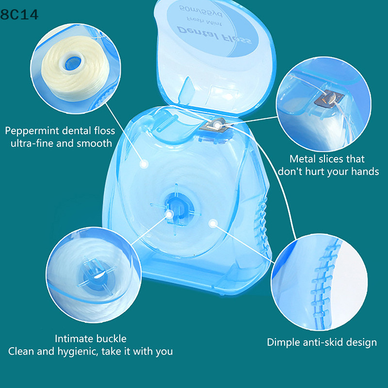 GVERLCRTN 50M / hộp Micro Wax Bạc Hà Hương Vị Đánh Bóng Bàn Chải kẽ Răng Dính Tăm Flos Pick Vệ Sinh Răng Miệng Dây Sạch [8C]