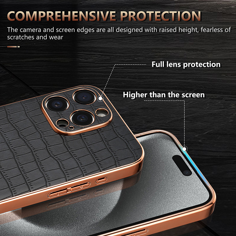 Kinh Doanh Sang Trọng Mạ Điện Họa Tiết Cá Sấu Da PU Ốp Lưng Điện Thoại iPhone 15 Pro Max 14 13 12 11 Pro Max 14Promax 15plus 14plus 15pro Frosted TPU Cover