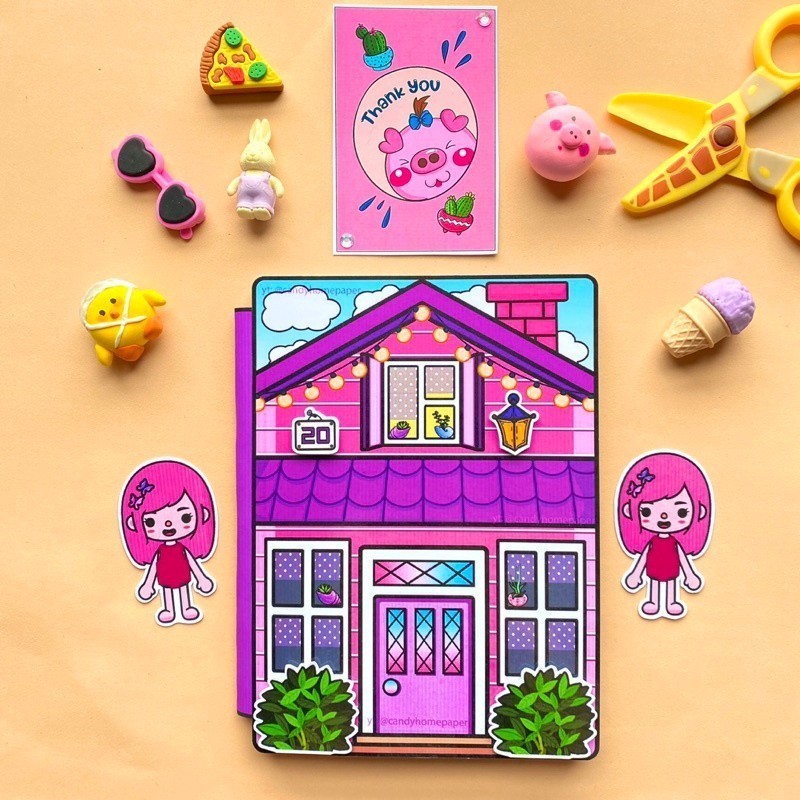 Bộ Sách Giấy Toca Boca DIY Yên Tĩnh Cho Nhà Búp Bê Đồ Chơi - Squishy - Kuromi - Đồ chơi giấy cho bé cắt dán tương tác