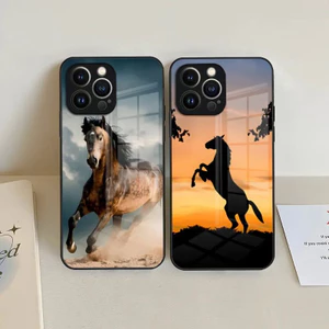 Bk-1 Động Vật Galloping Ngựa Ốp Lưng Kính Cường Lực Cho IPhone 13 14 12 11 Pro XS Max Plus Mini X XR 8 7 6s SE2020 Bao 0458