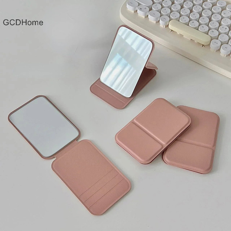 Gcdhome Để Bàn Gương Trang Điểm Màu Trơn Da Đơn Giản Di Động Cầm Tay Có Thể Gập Lại Gương Trang Điểm Học Sinh Nhỏ Gọn Dễ Thương Bỏ Túi Gương HOT