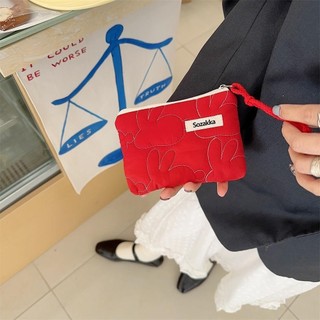 [Crush] Ví đựng tiền xu, Ví đựng tiền xu nhỏ di động, Túi dây kéo Cotton họa tiết hoa thời trang dành cho nữ