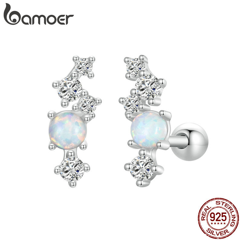 Bamoer 925 Sterling Sliver Studs Bông Tai Tinh Tế Opal Trang Sức Quà Tặng Cho Nữ SCE1783