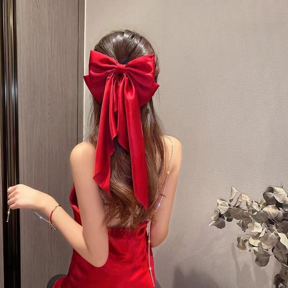 Kẹp Tóc Nơ Đen MERIGGIARE, Kẹp Lò Xo Vải Voan Hàn Quốc Retro, Lễ Hội Mỏ Vịt Pháp Hai Lớp Ruy Băng Lớn Top Kẹp Phụ Kiện Tóc Đuôi Ngựa Cao