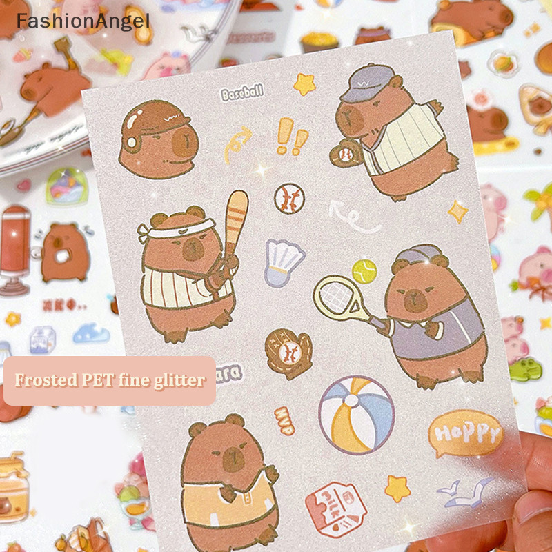FashionAngel 4 Tờ Dễ Thương Capybara Mờ Dán Hoạt Hình Nhật Ký Trang Trí Thêu Sò Dán Thẩm Mỹ Văn Phòng Phẩm Đồ Dùng Học Tập TH