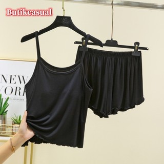 Phụ Nữ Modal Ngực Bộ Quần Short Trơn 2025 Mùa Hè Loungewear Rời Bộ Đồ Ngủ Thường Ngày 2 Bộ