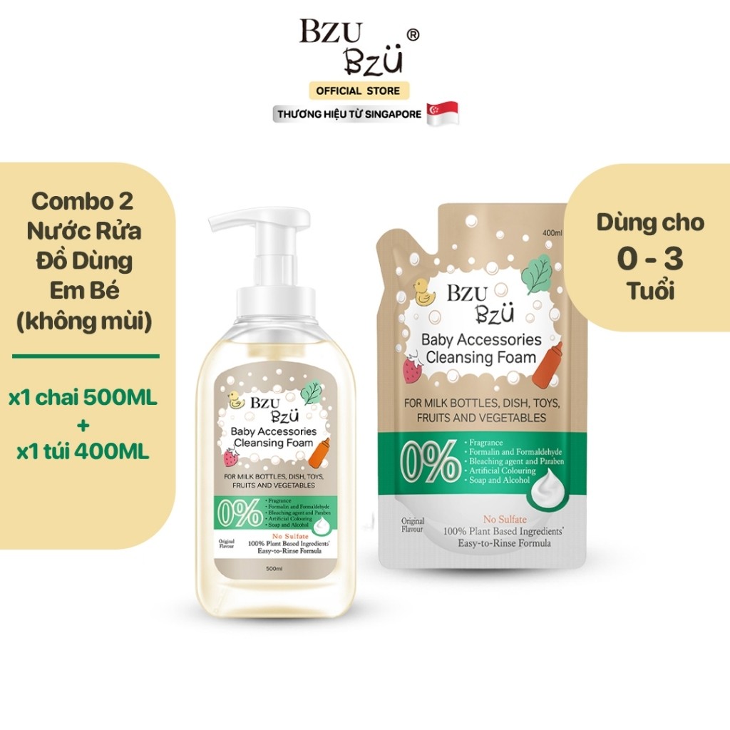 Nước Rửa Bình Sữa Và Đồ Dùng Em Bé BZU BZU Không Mùi Chai 500ml, Túi 400ml - Mẹ Ơi