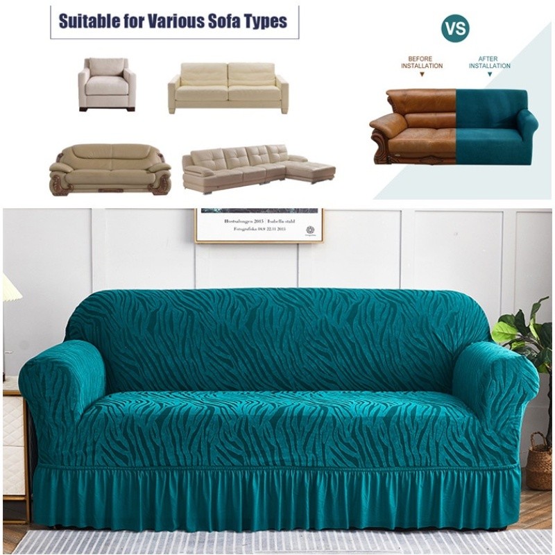 Vỏ ghế sofa 1/2/3/4 Chỗ Ngồi,Vỏ ghế sofa phòng khách chống trượt với váy ren hình chữ L,Vỏ bọc ghế sofa chạm khắc cation