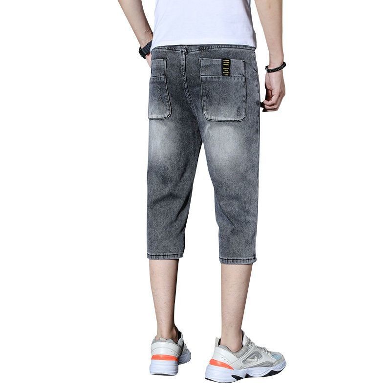 Quần Short Denim Nam Mùa Hè Mỏng Crop Quần Co Giãn Phiên Bản Hàn Quốc Hợp Thời Trang Nam Rời Thẳng 7 Điểm Quần Giữa
