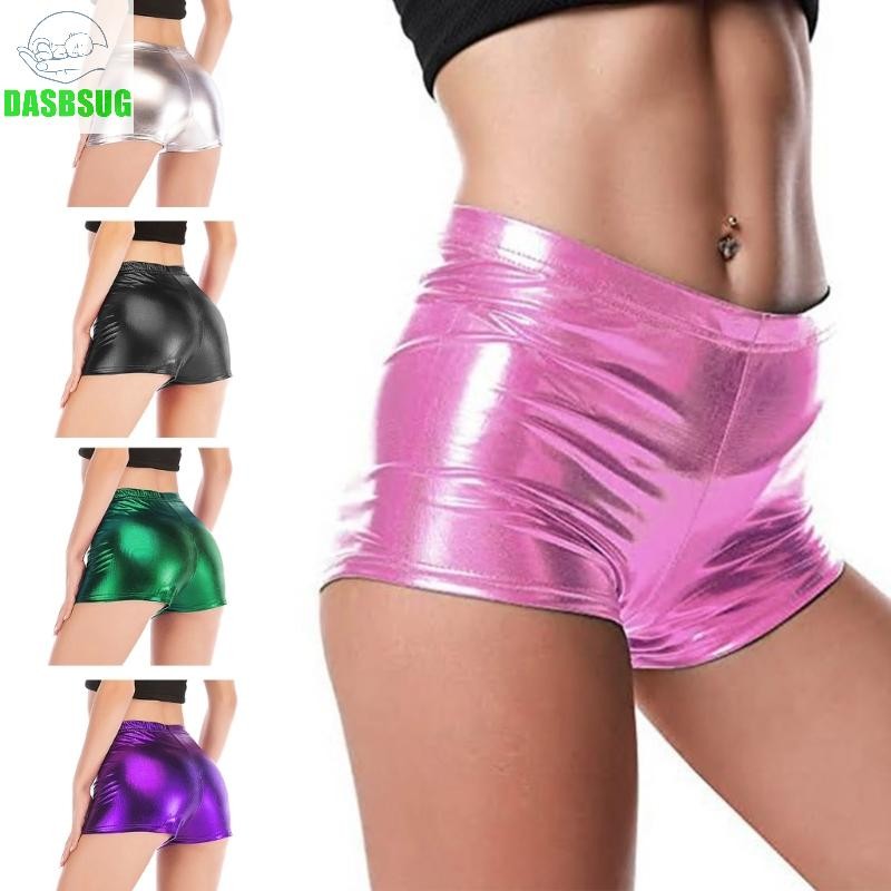 Dasbsug Nữ Lấp Lánh Da PU Quần Short Co Giãn Eo Nóng Rave Đảng Câu Lạc Bộ Đáy