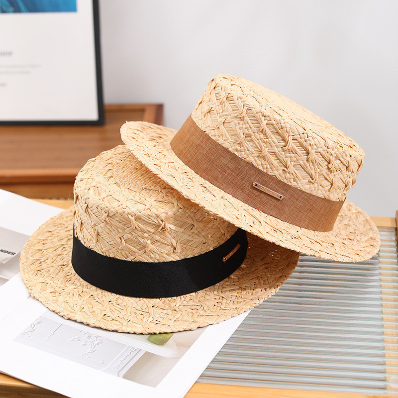 Yt2 2025 mới phong cách Hepburn Raffia mũ rơm mùa hè Pháp bên bờ biển phẳng trên bãi biển ngày lễ mũ chống nắng TY2