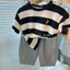 Áo thun ngắn tay sọc trẻ em cotton mùa hè, phong cách hoạt hình cho bé trai và bé gái, áo cơ bản cho trẻ em vừa và lớn