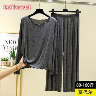 Phụ Nữ Modal In Hình Phù Hợp Với Mùa Xuân 2025 Mỏng Dài Tay Quần size Lớn Đồ Ngủ Thường Ngày