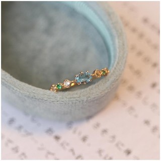 Nhẫn Đá Màu Xanh Topaz Giả  Nhẫn Nữ Mở Có Thể Điều Chỉnh Nhật Bản aget* Cùng Phong Cách Màu Mạ Vàng Đá Quý Nhẫn