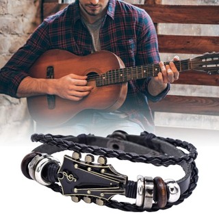 Flgo Độc Đáo Đàn Guitar Mặt Dây Chuyền Vòng Tay Có Thể Điều Chỉnh Tay Dệt Giả Da Dây Đeo Tay Handmade Cho Những Người Yêu Âm Nhạc
