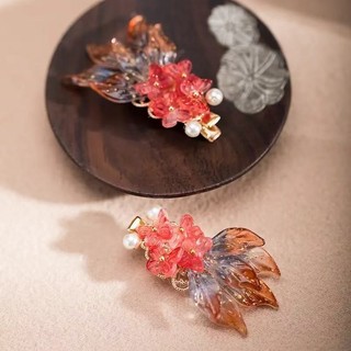 Mauropoli [Sẵn Sàng] Cá Koi Nổi ~ Vỏ Cá Chép Kẹp Tóc Phong Cách Trung Hoa Hanfu Nữ Bên Gãy Tóc Ngọc Trai Cặp Kẹp Nổ Kẹp