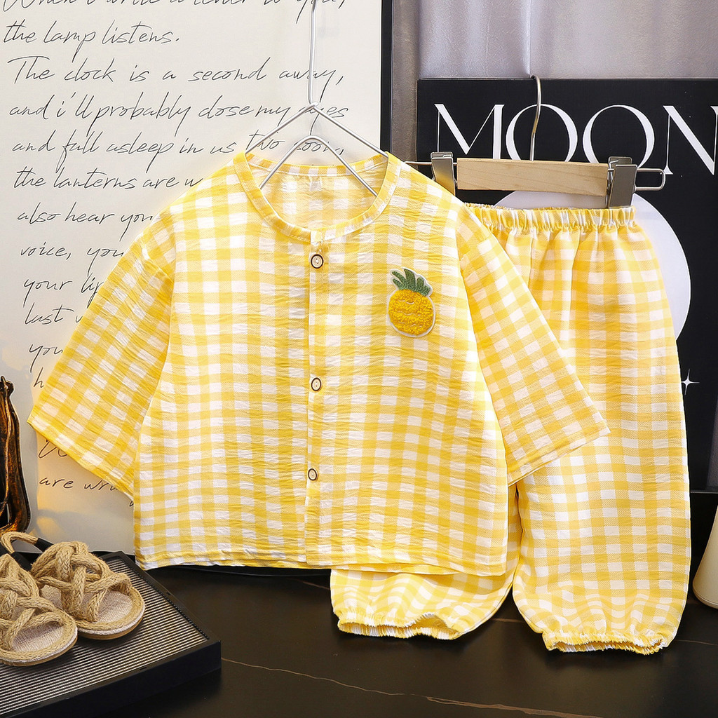 Trẻ Em Đám Mây Bộ Đồ Ngủ Cotton Mùa Xuân Hè Hai Mảnh Phù Hợp Với Bé Trai Bé Gái Hoạt Hình Cardigan Loungewear OEDZ