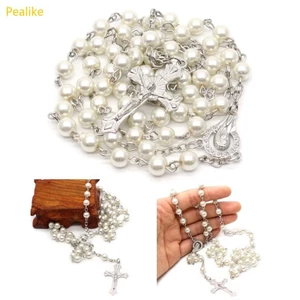 Pealike Cross-Necklace Công giáo Chuỗi Mân Côi Vòng cổ Huy chương và Thánh giá Dây chuyền mặt dây chuyền